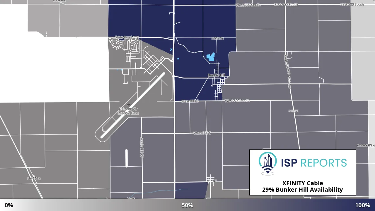 Bunker Hill, IN map of internet availability
