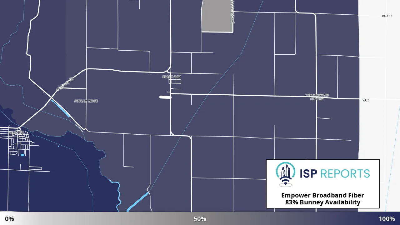 Bunney, AR map of internet availability
