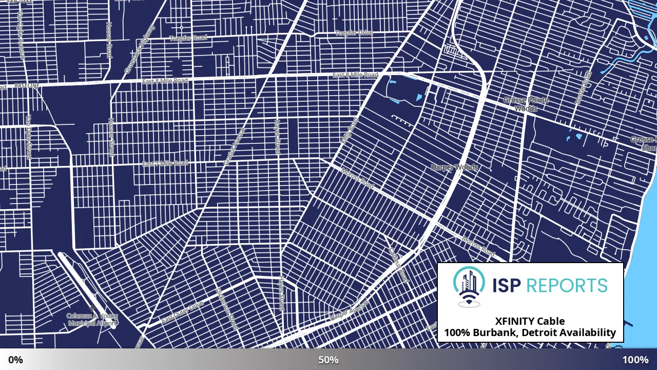 Burbank, Detroit, MI map of internet availability