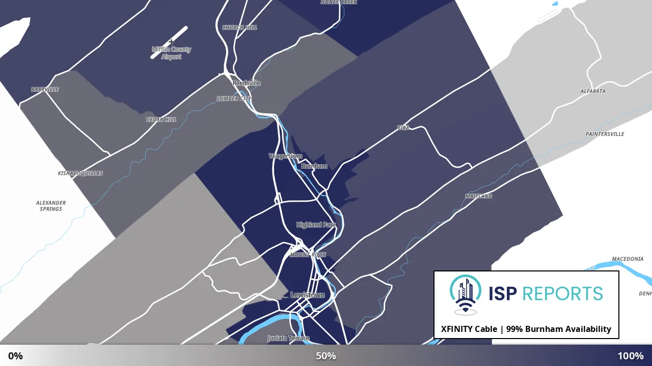 Burnham, PA map of internet availability