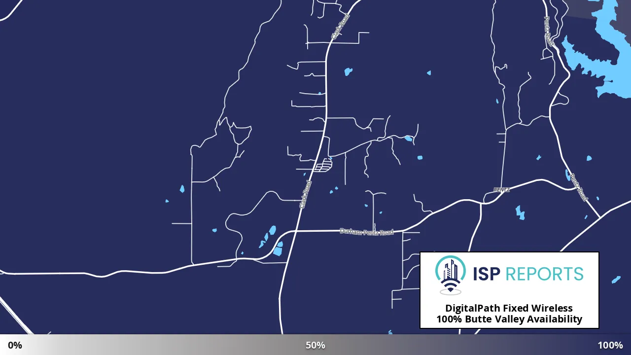 Butte Valley, CA map of internet availability