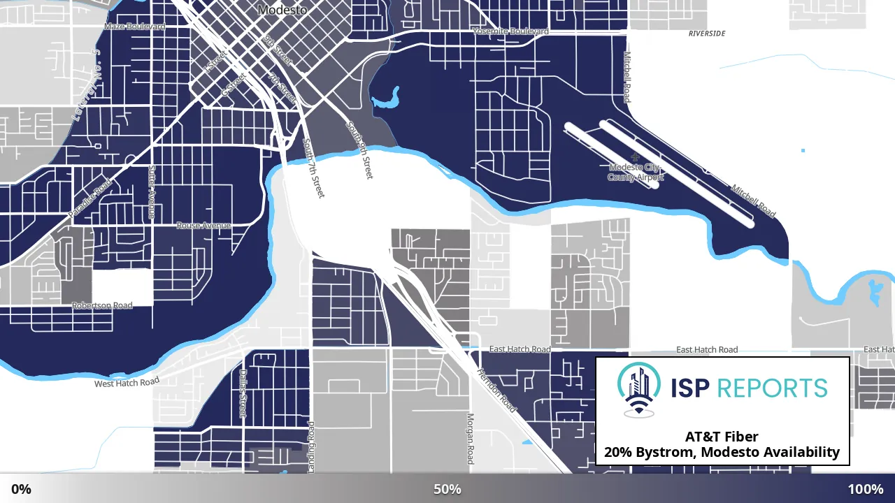 Bystrom, Modesto, CA map of internet availability