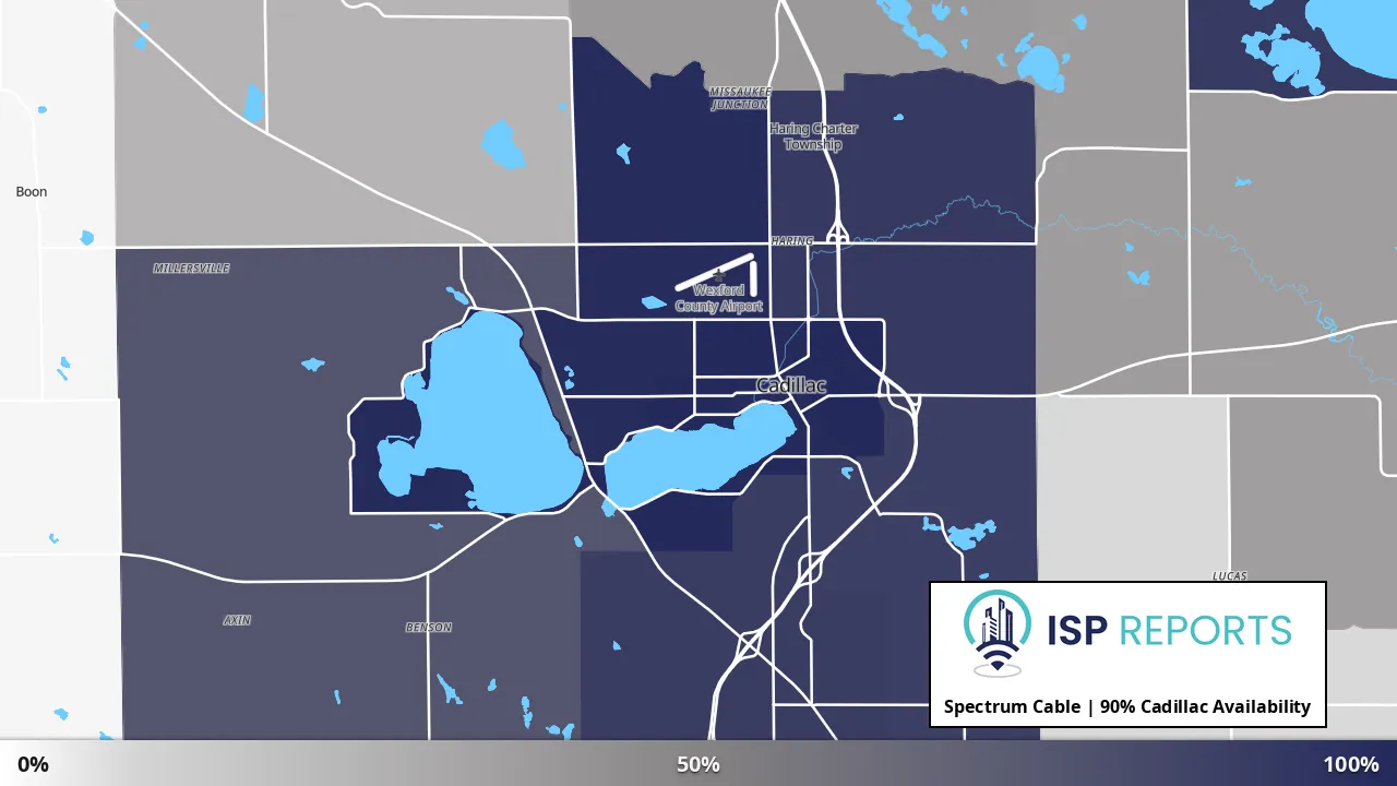 Cadillac, MI map of internet availability