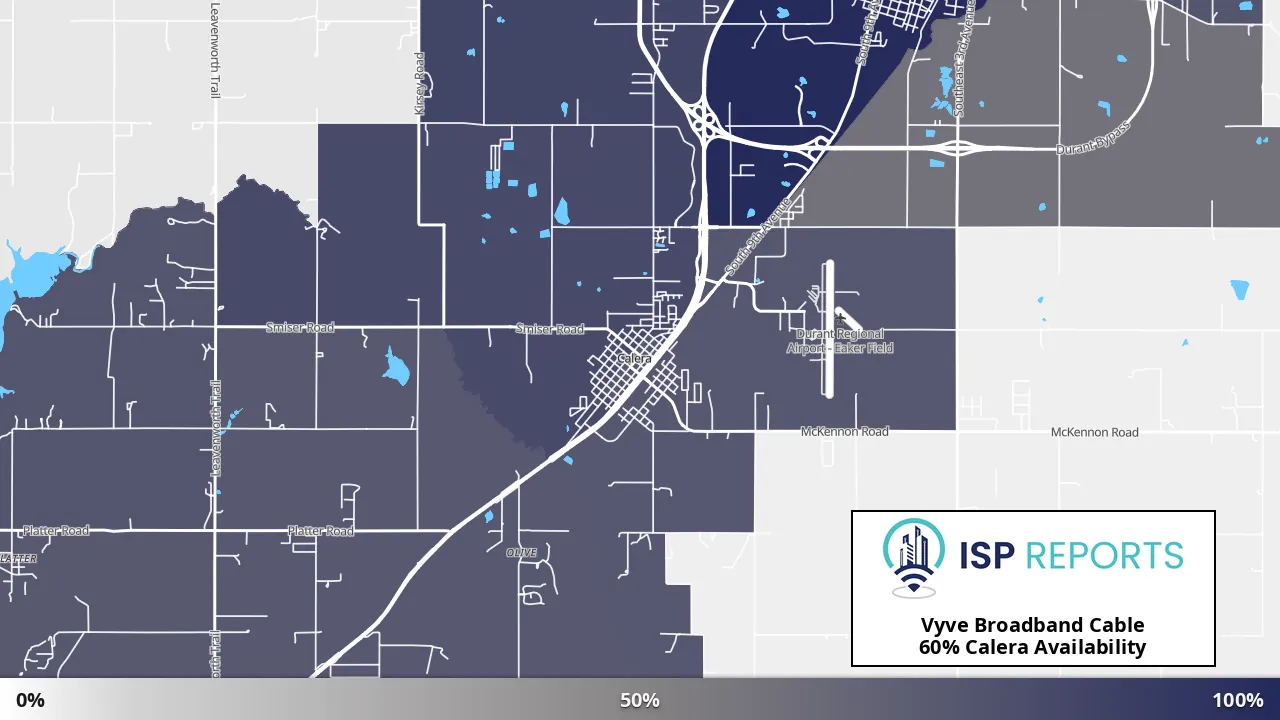Calera, OK map of internet availability