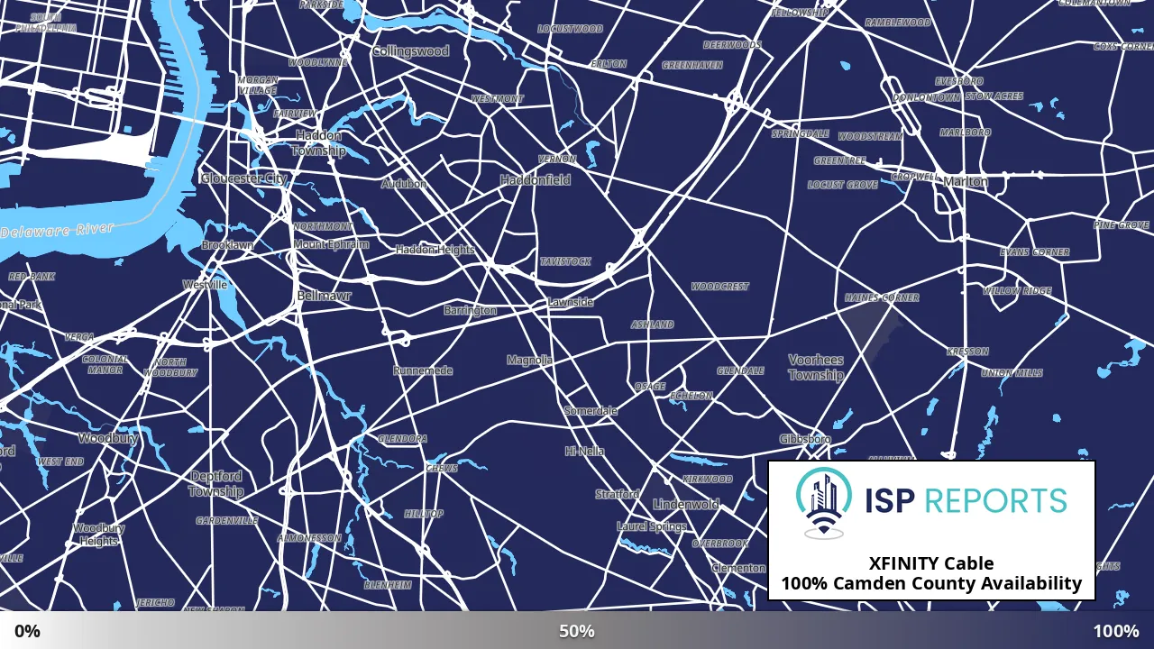 Camden County, NJ map of internet availability