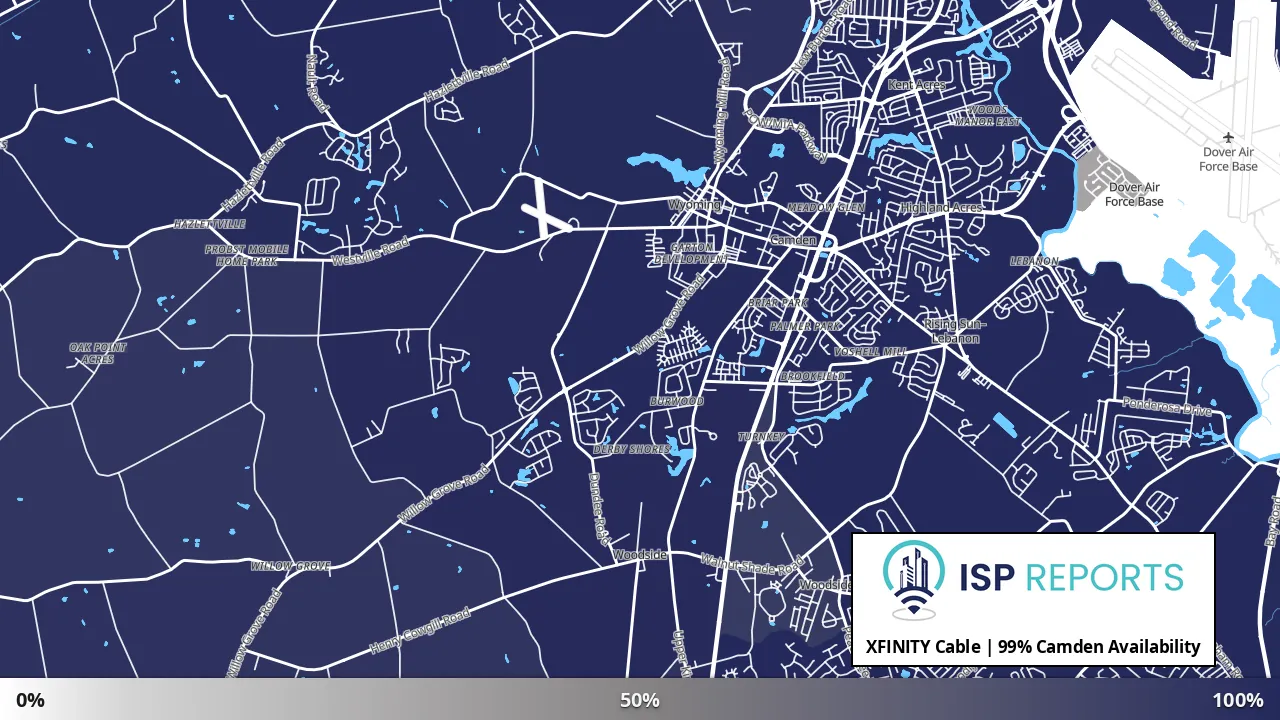 Camden, DE map of internet availability