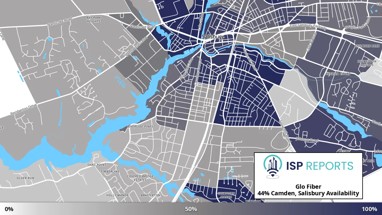Camden, Salisbury, MD map of internet availability