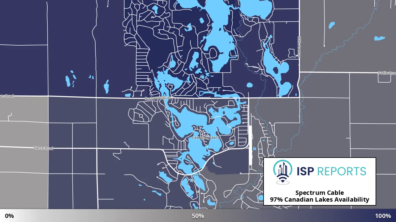 Canadian Lakes, MI map of internet availability