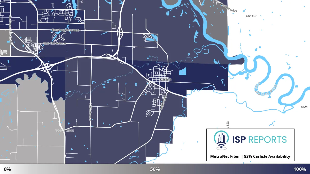 Carlisle, IA map of internet availability