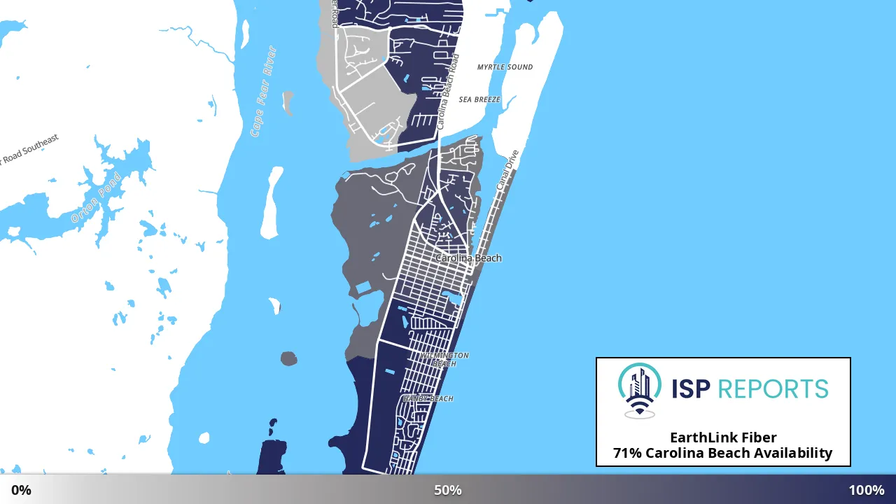 Carolina Beach, NC map of internet availability