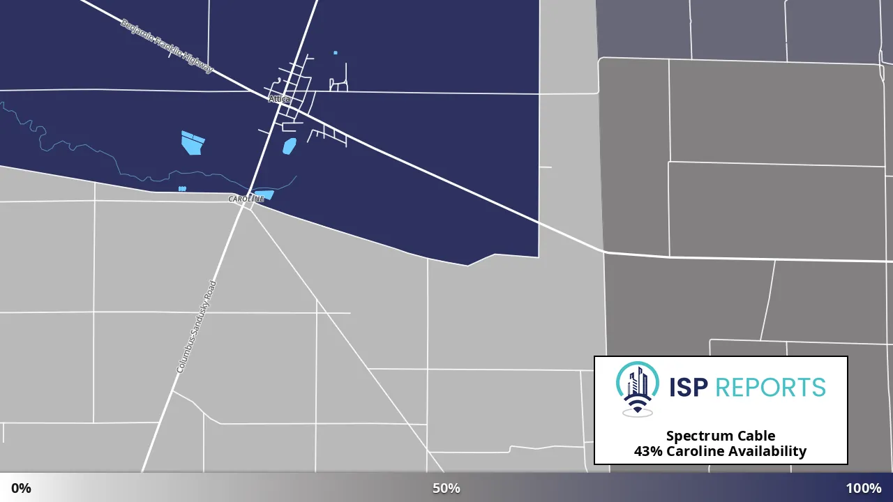 Caroline, OH map of internet availability