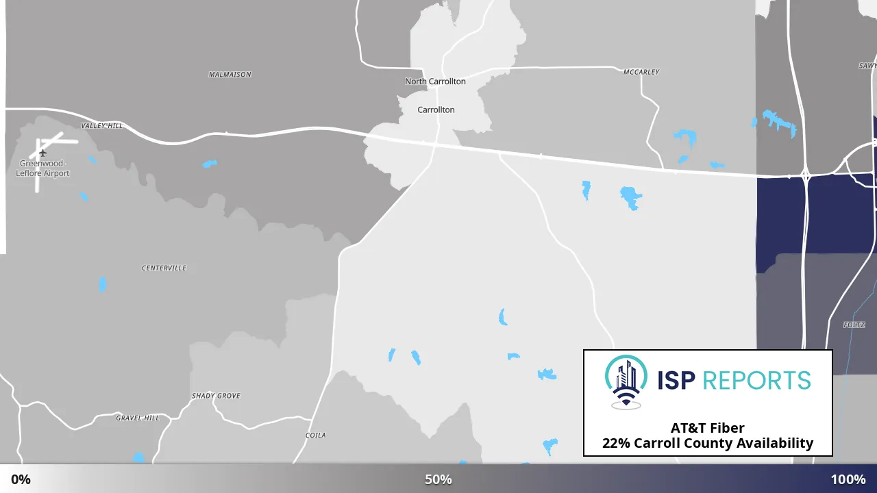 Carroll County, MS map of internet availability