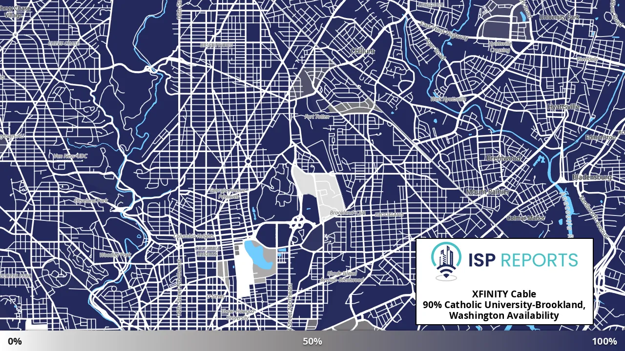 Catholic University-Brookland, Washington, DC map of internet availability