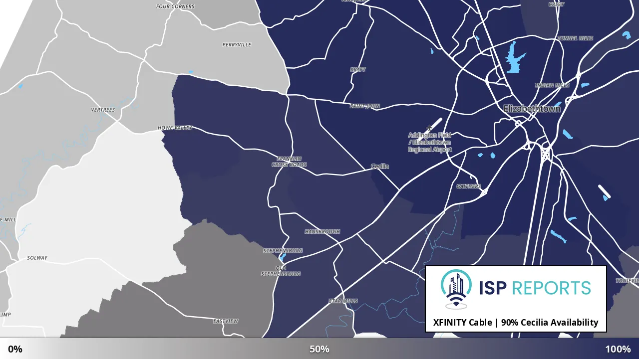 Cecilia, KY map of internet availability
