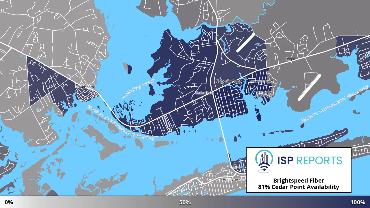Cedar Point, NC map of internet availability
