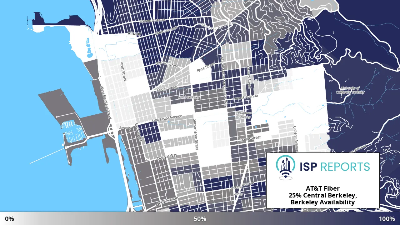 Central Berkeley, Berkeley, CA map of internet availability