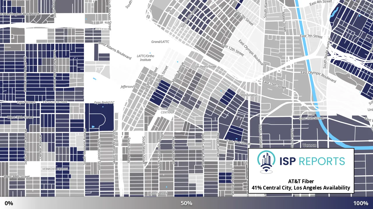 Central City, Los Angeles, CA map of internet availability