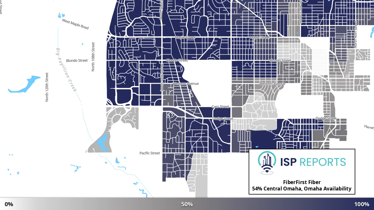 Central Omaha, Omaha, NE map of internet availability