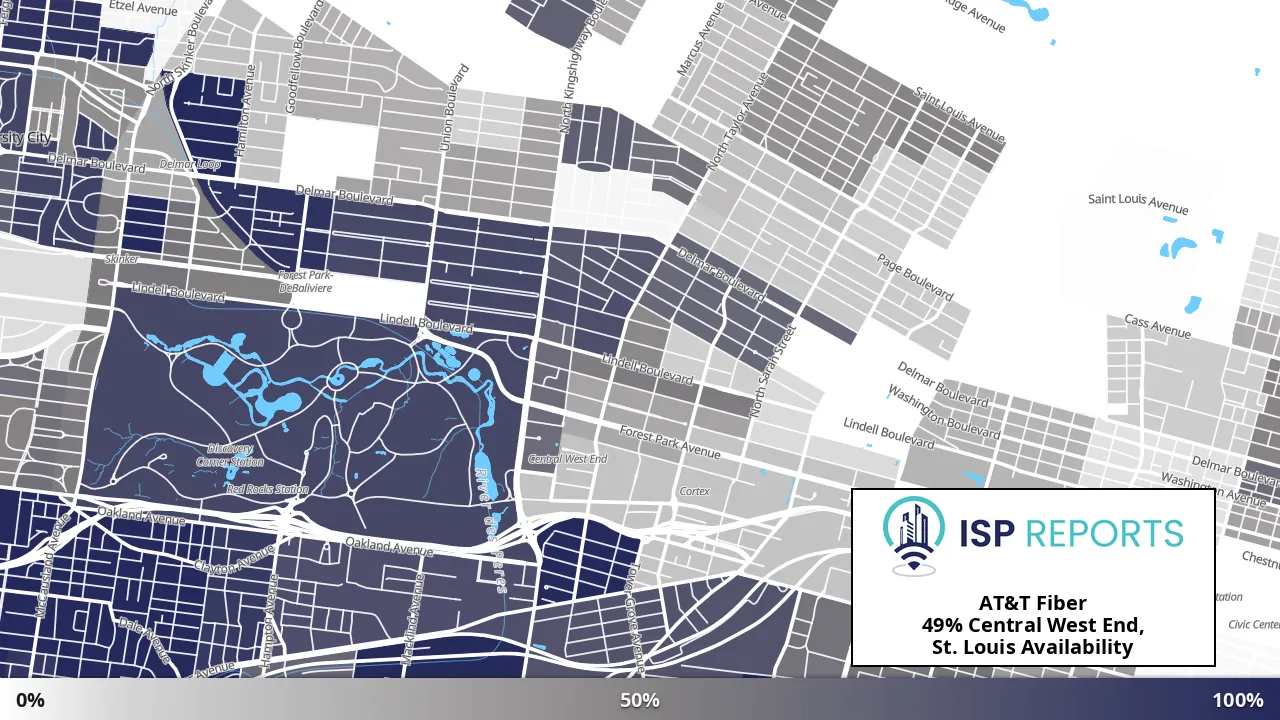 Central West End, St. Louis, MO map of internet availability