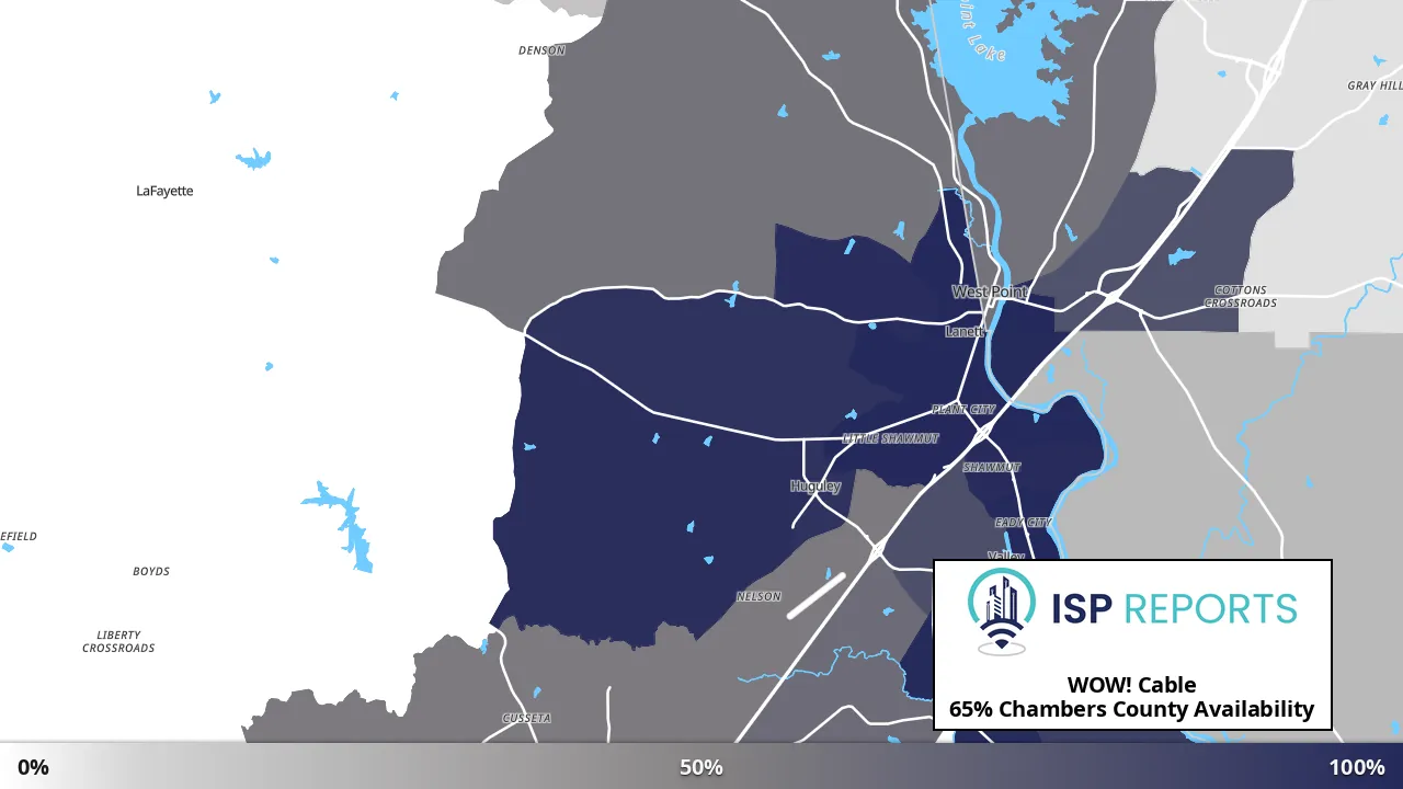 Chambers County, AL map of internet availability