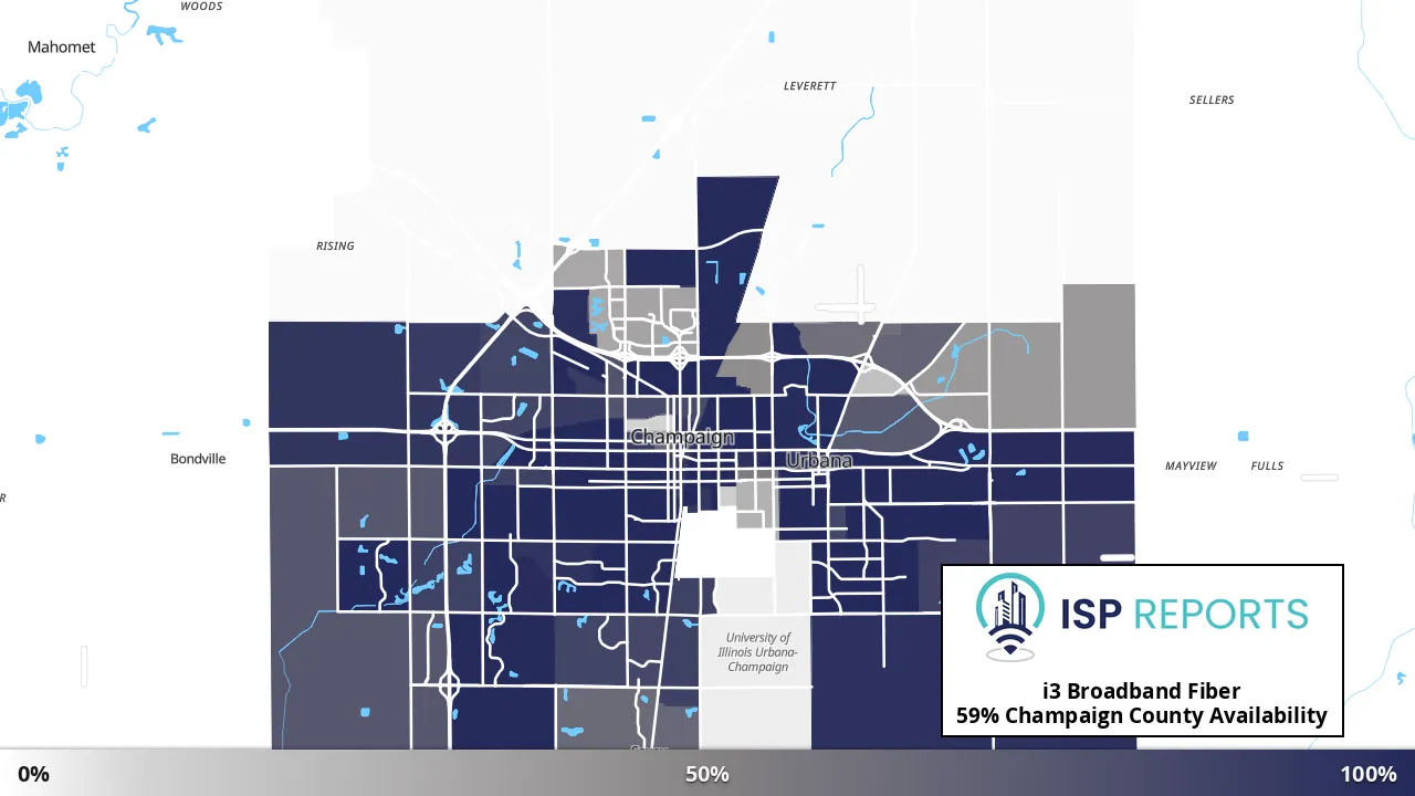 Champaign County, IL map of internet availability