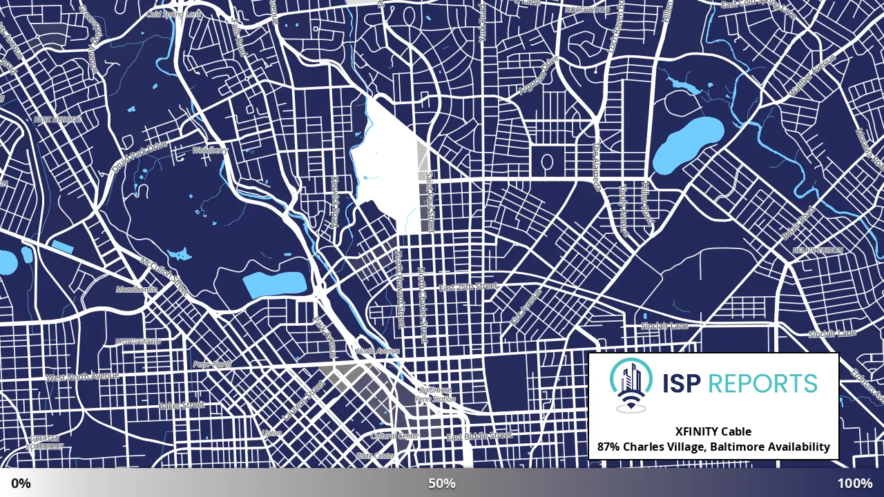 Charles Village, Baltimore, MD map of internet availability