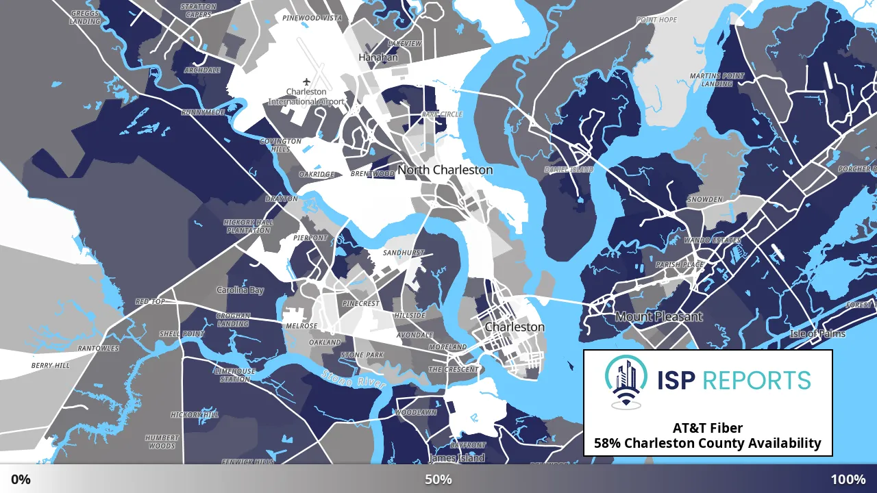 Charleston County, SC map of internet availability