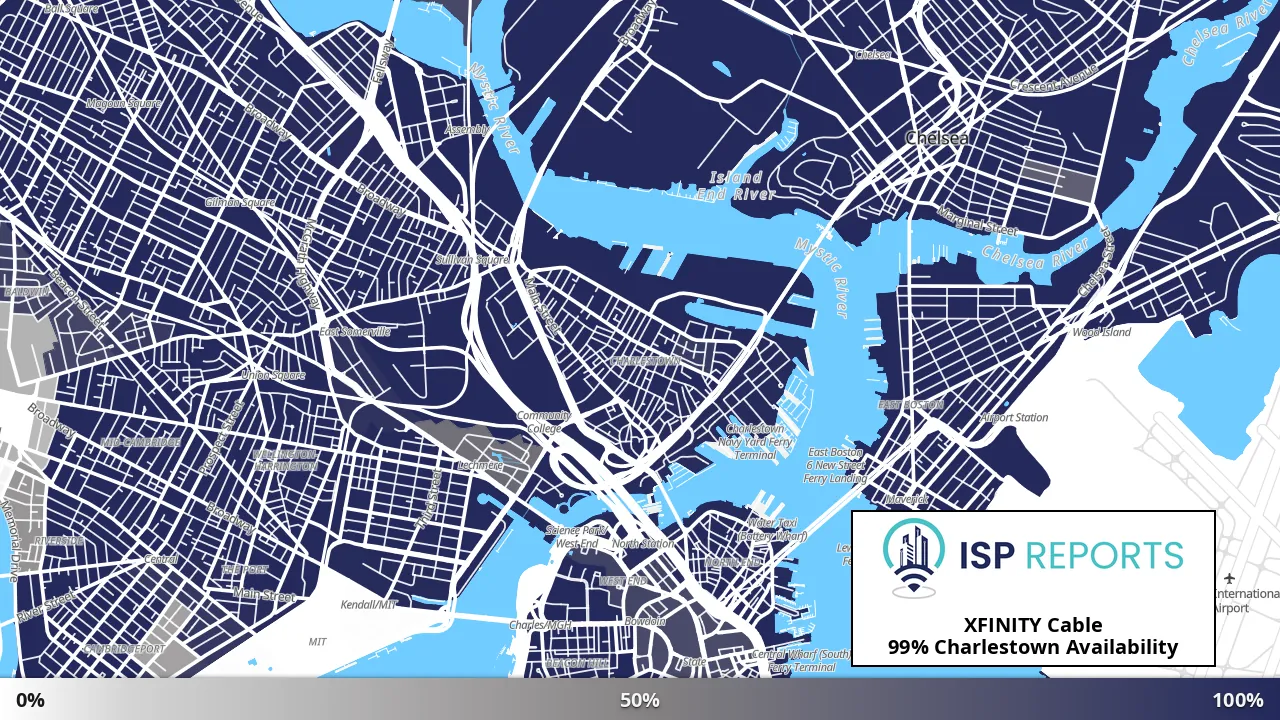 Charlestown, MA map of internet availability
