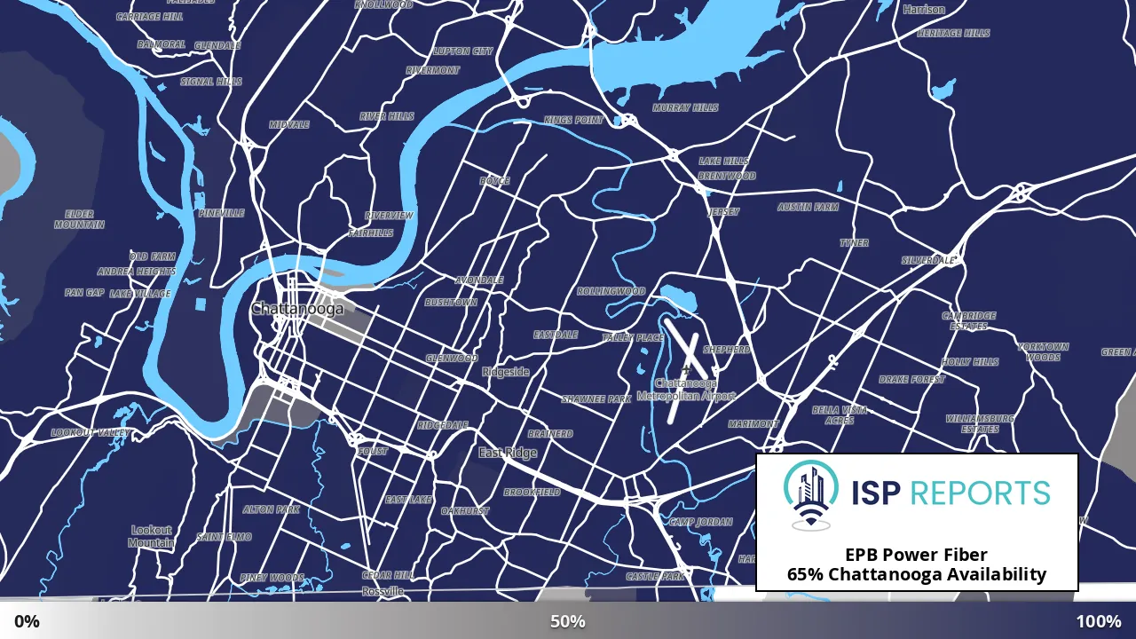 Chattanooga, TN map of internet availability