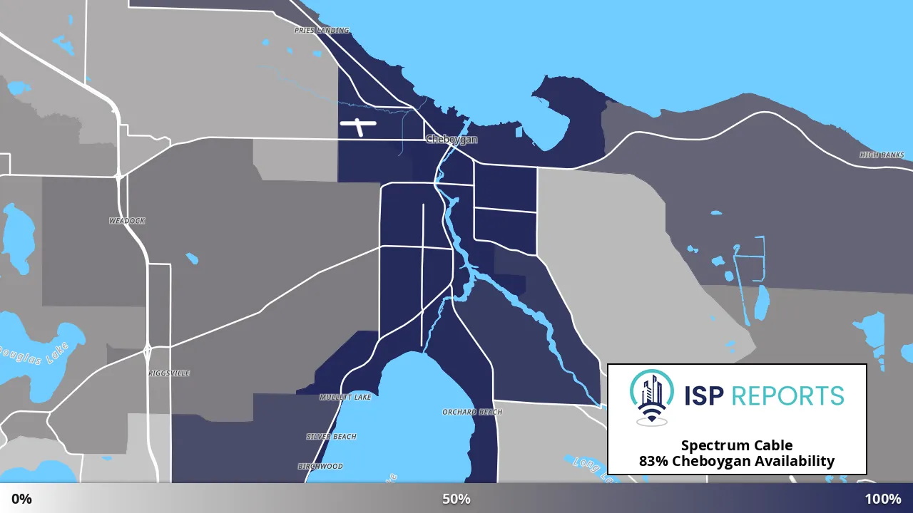 Cheboygan, MI map of internet availability