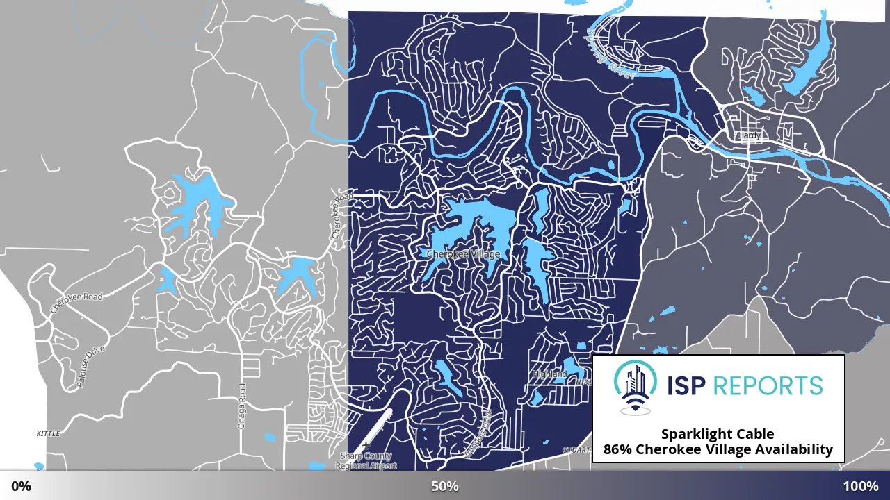 Cherokee Village, AR map of internet availability
