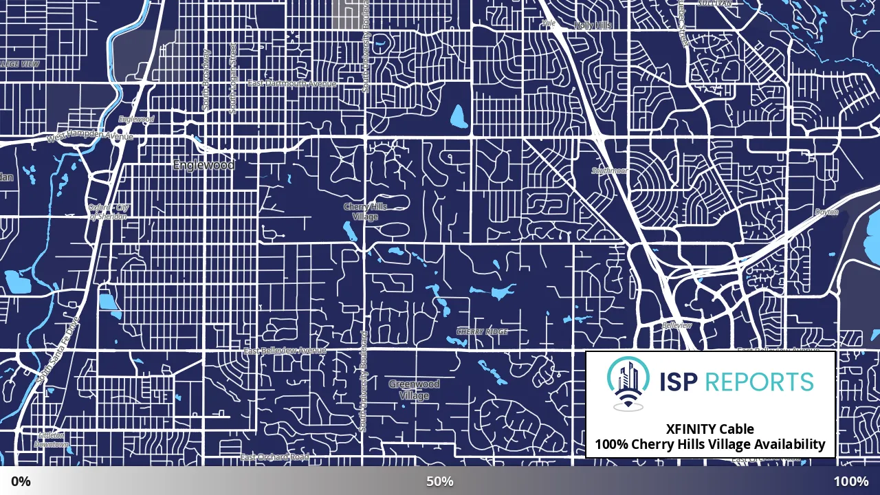 Cherry Hills Village, CO map of internet availability