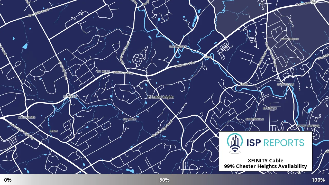 Chester Heights, PA map of internet availability