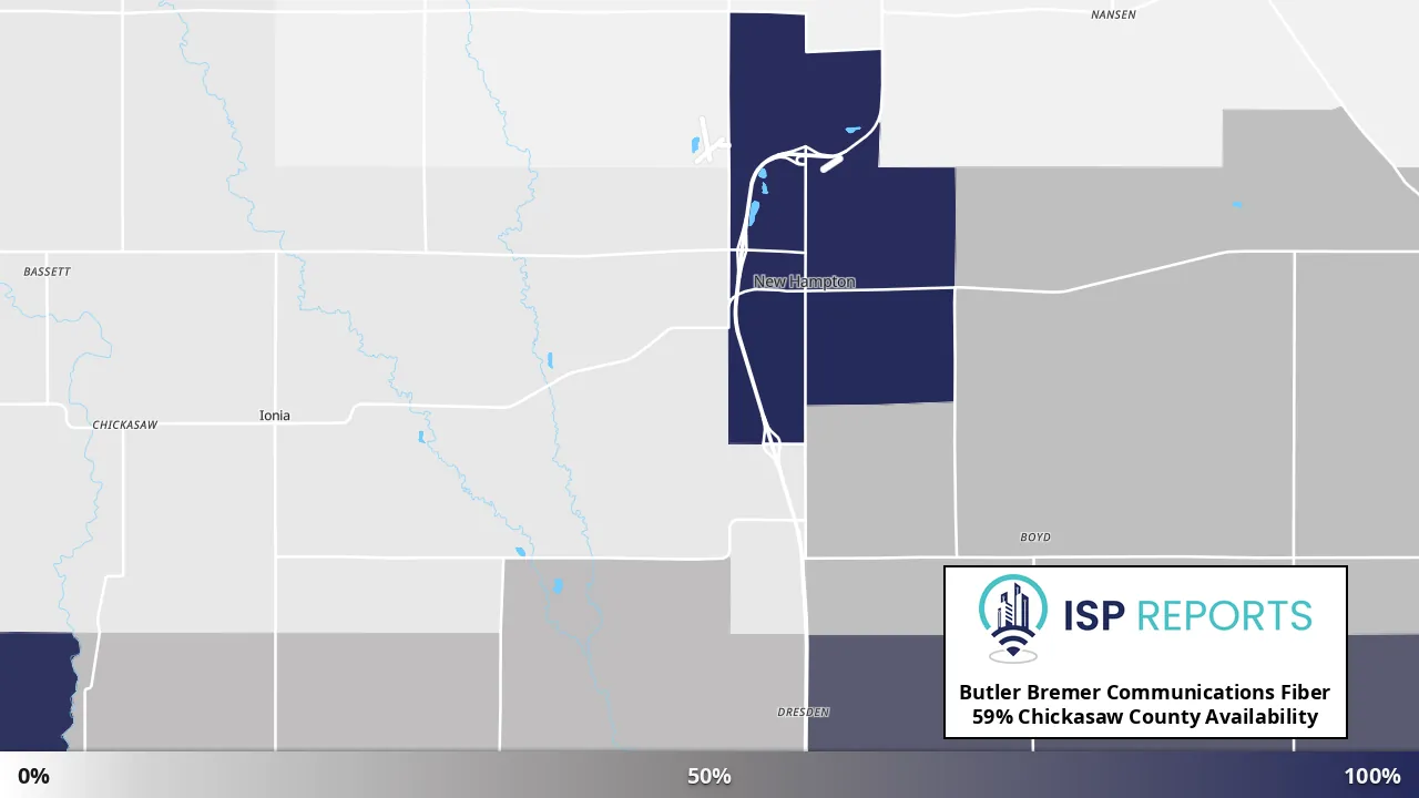 Chickasaw County, IA map of internet availability