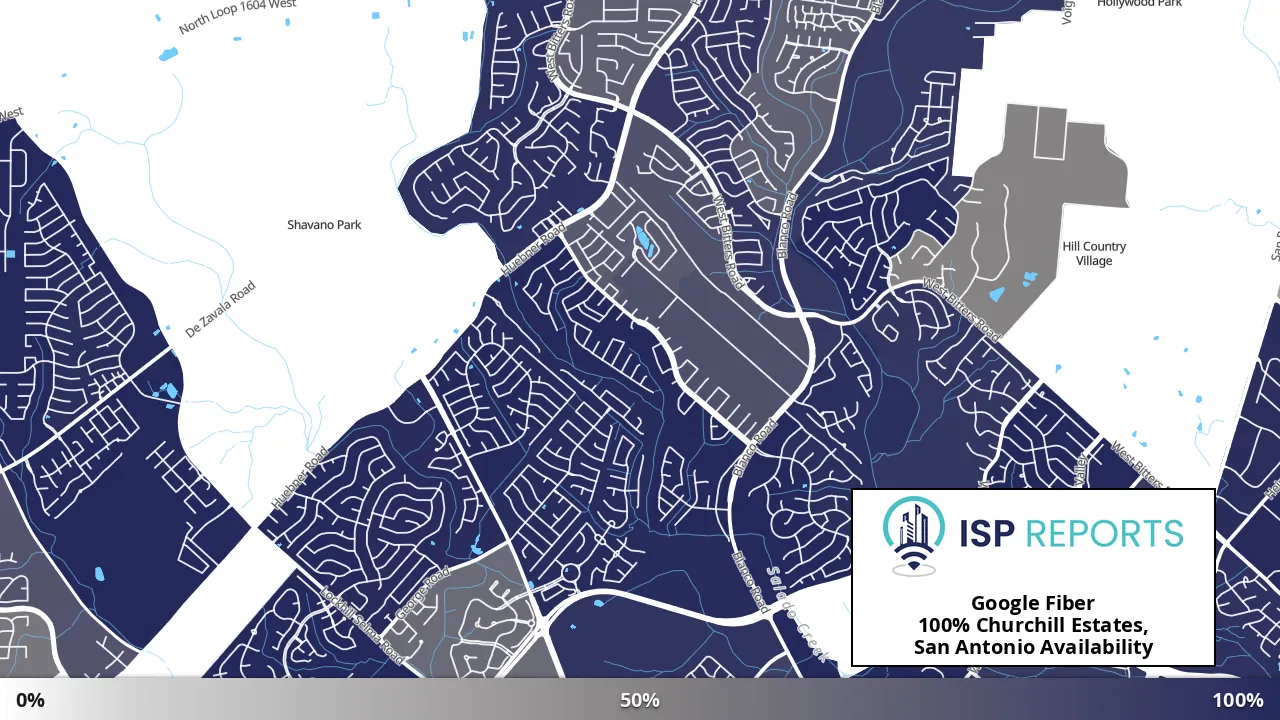 Churchill Estates, San Antonio, TX map of internet availability