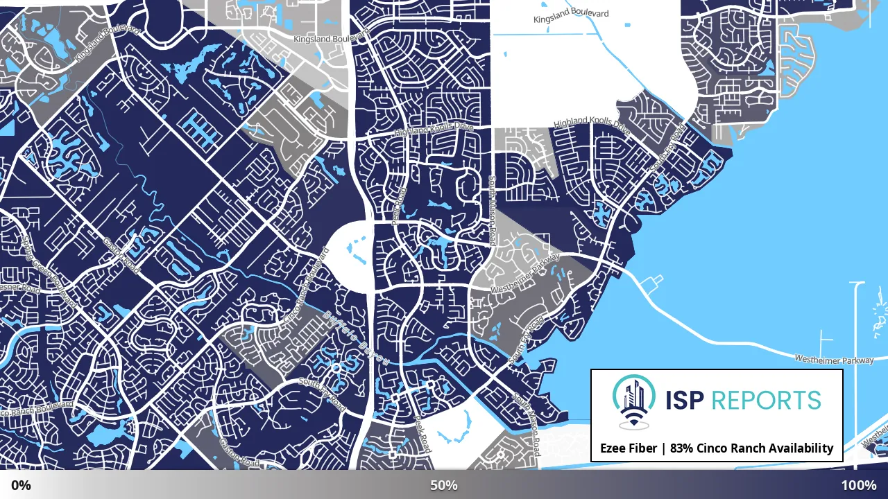 Cinco Ranch, TX map of internet availability