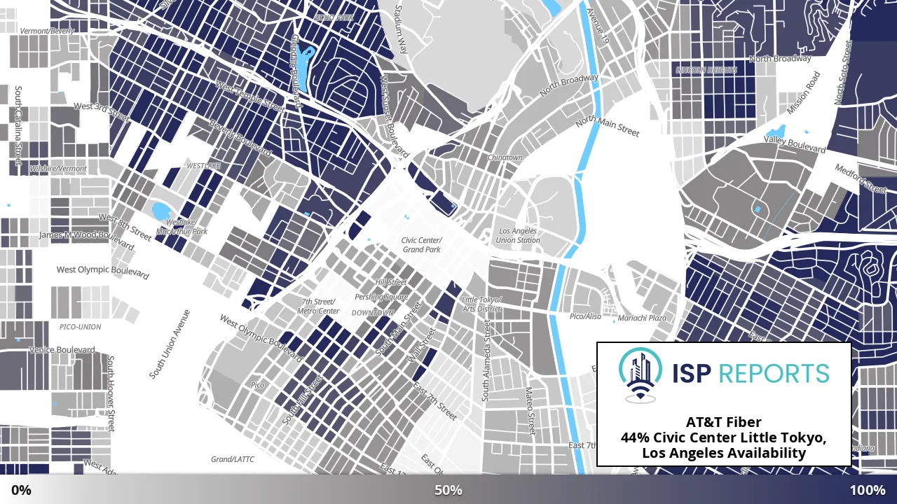 Civic Center Little Tokyo, Los Angeles, CA map of internet availability