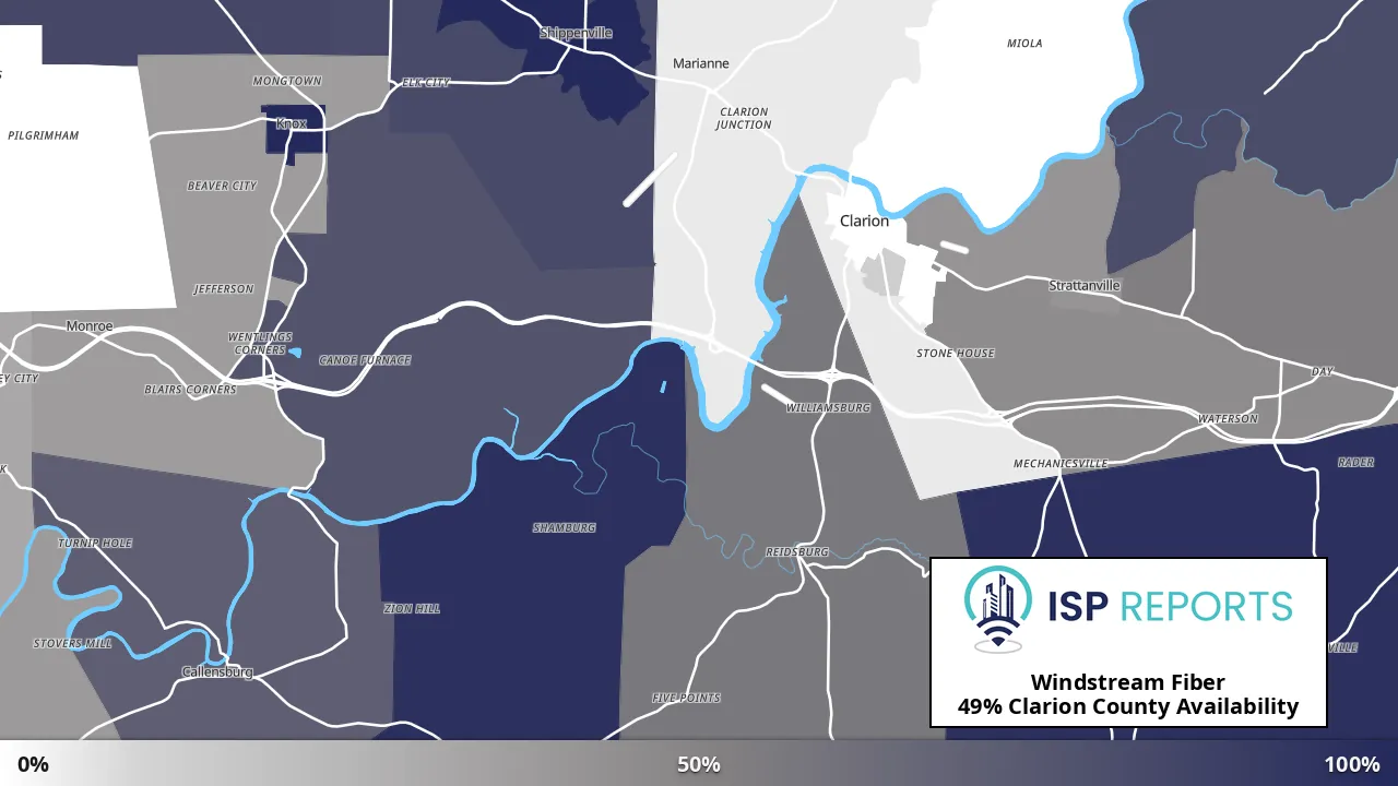 Clarion County, PA map of internet availability