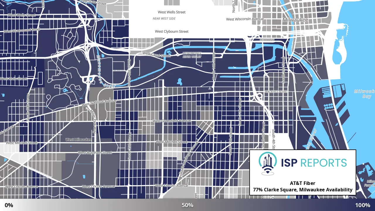 Clarke Square, Milwaukee, WI map of internet availability