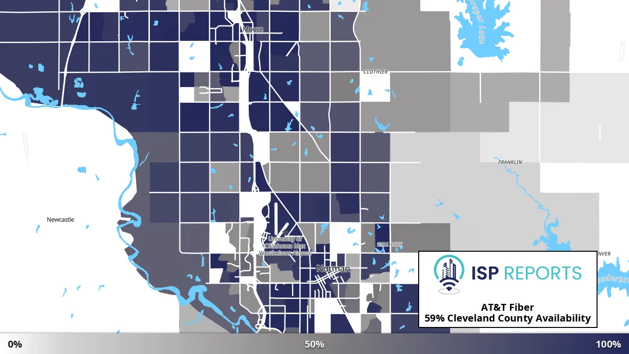 Cleveland County, OK map of internet availability