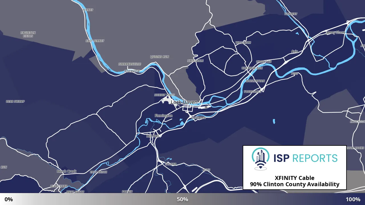 Clinton County, PA map of internet availability