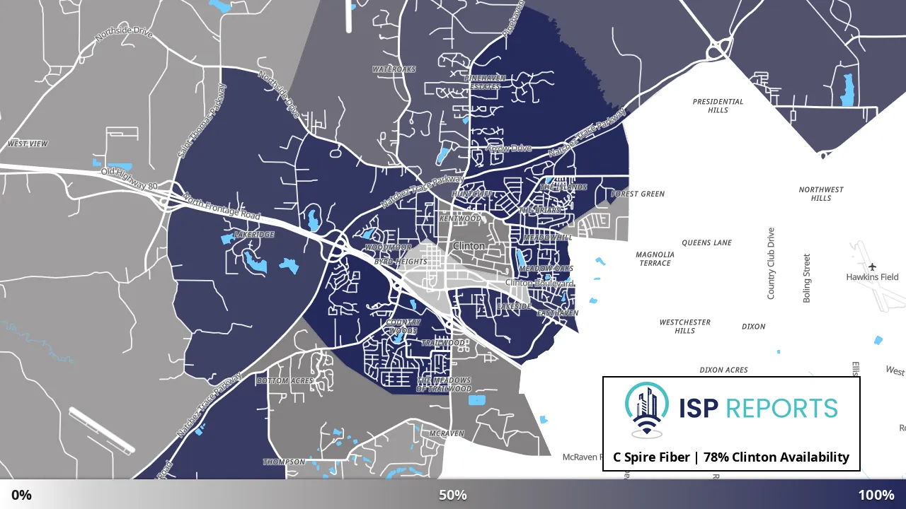 Clinton, MS map of internet availability