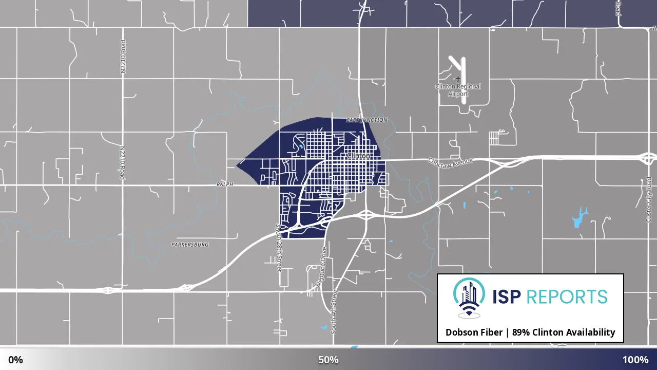 Clinton, OK map of internet availability