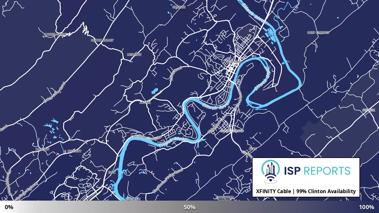 Clinton, TN map of internet availability