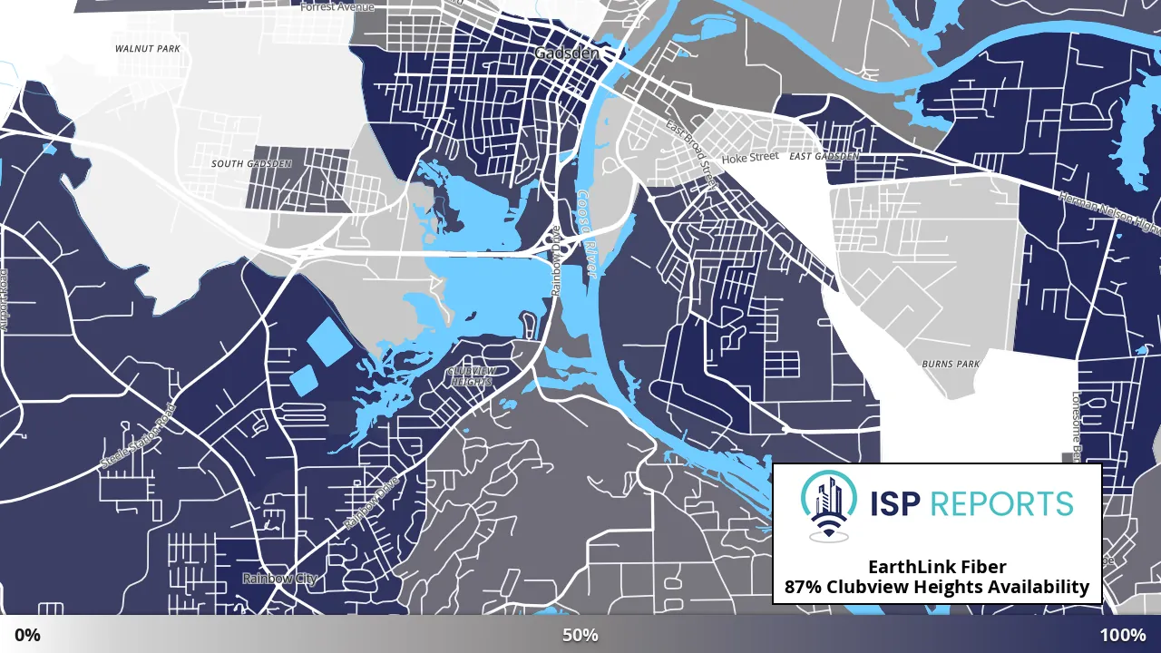 Clubview Heights, AL map of internet availability