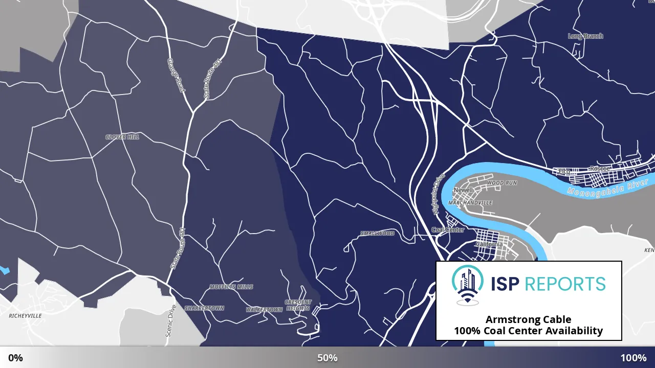 Coal Center, PA map of internet availability