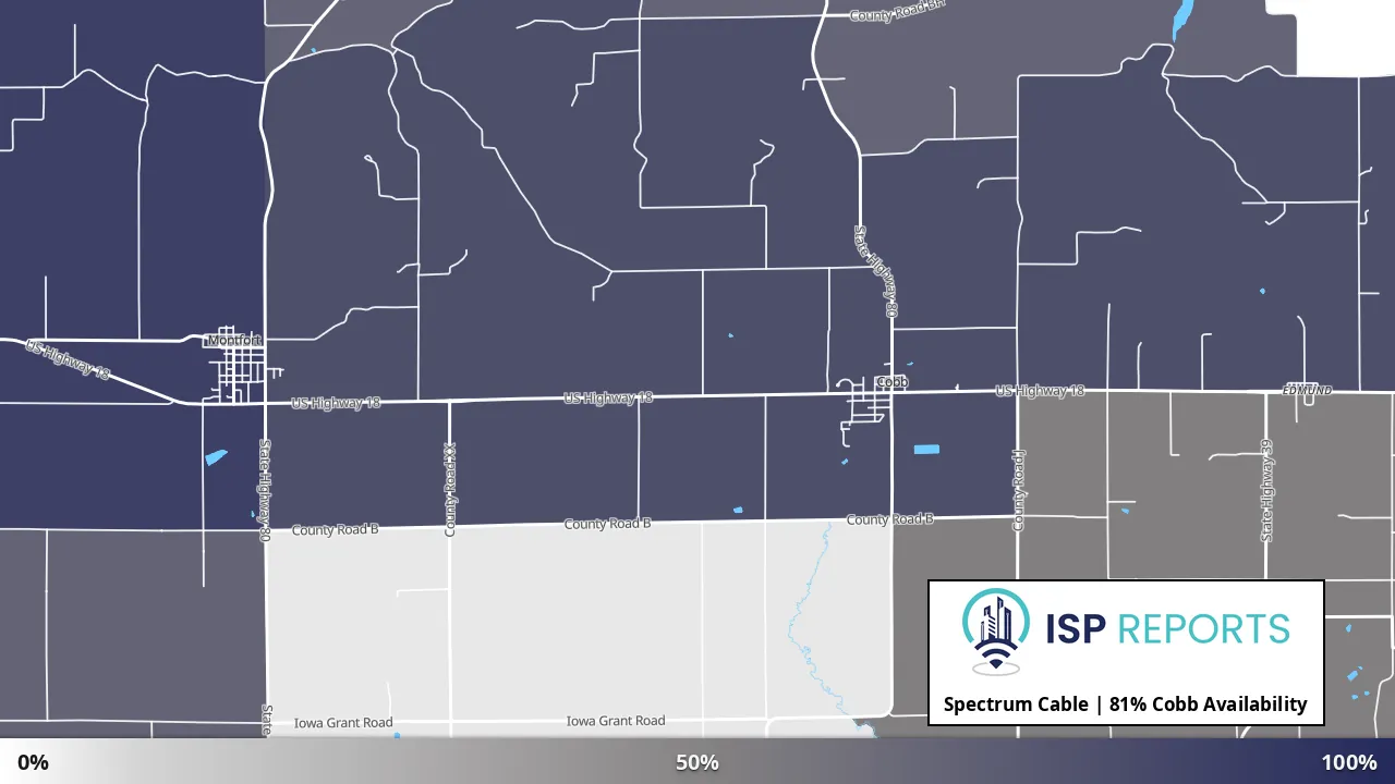 Cobb, WI map of internet availability