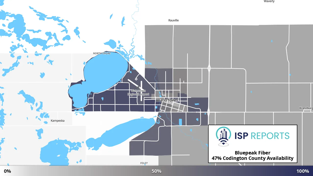 Codington County, SD map of internet availability