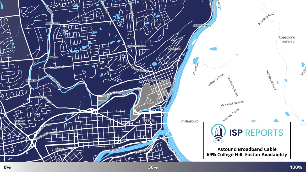 College Hill, Easton, PA map of internet availability
