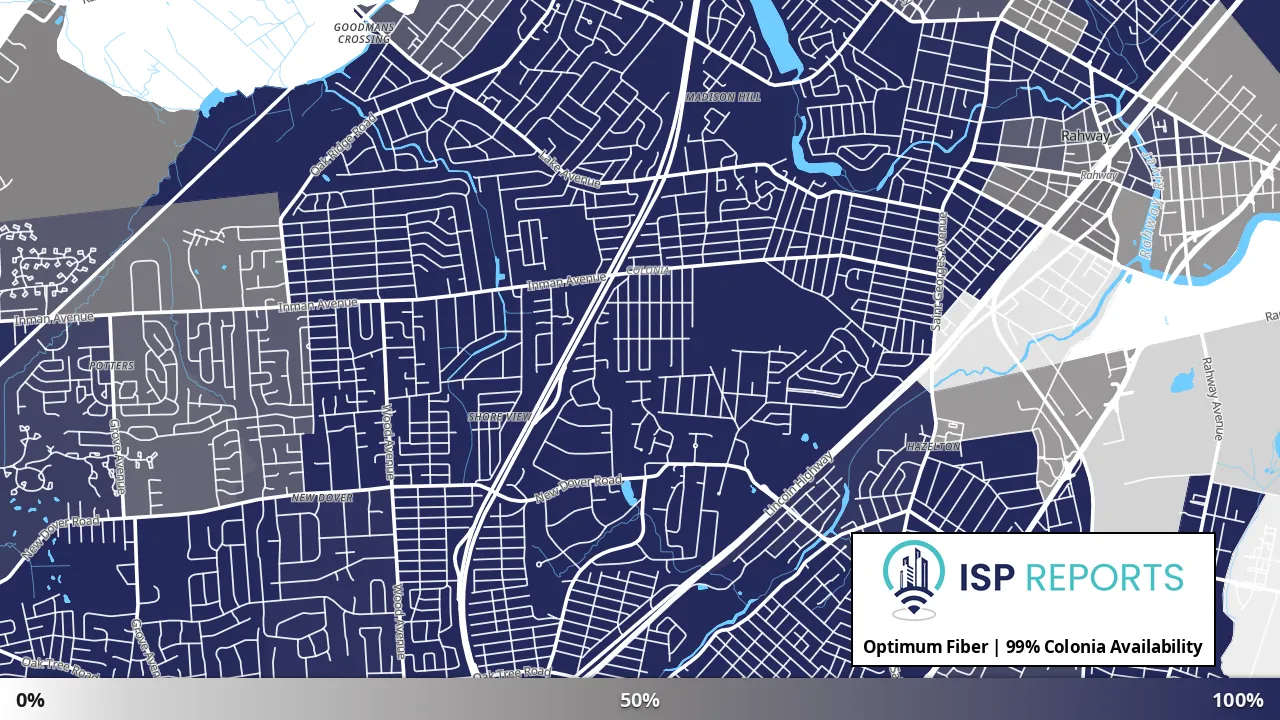 Colonia, NJ map of internet availability